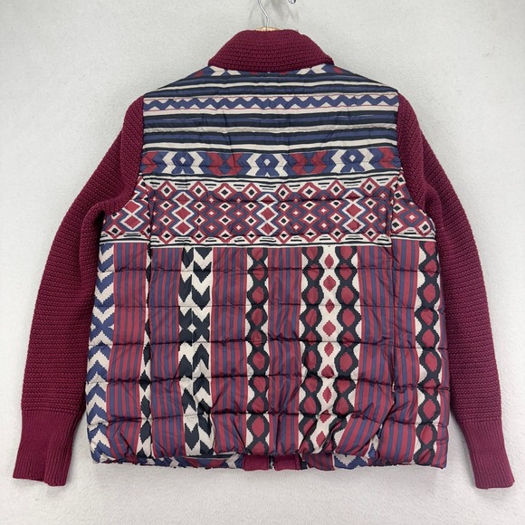 Desigual Pakaian Jadi Wanita Jacket Womens 42 Puffer Red Bright Knit Embroidered - Picture 4 of 8